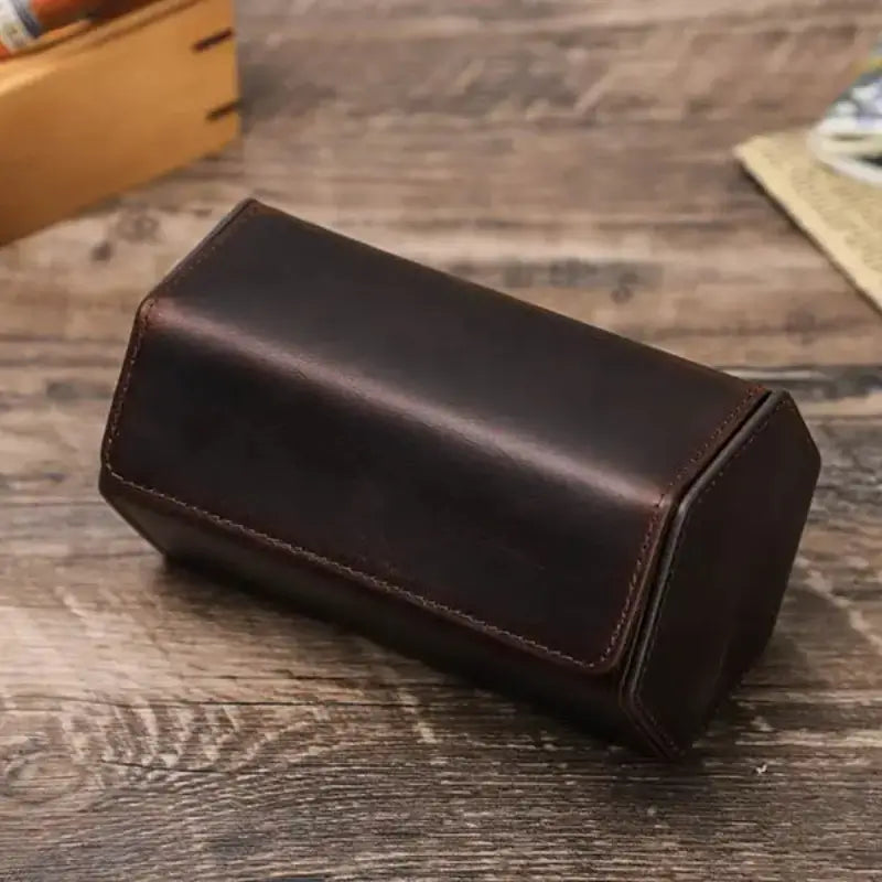 Caixa para relógios em couro castanho para 2 relógios