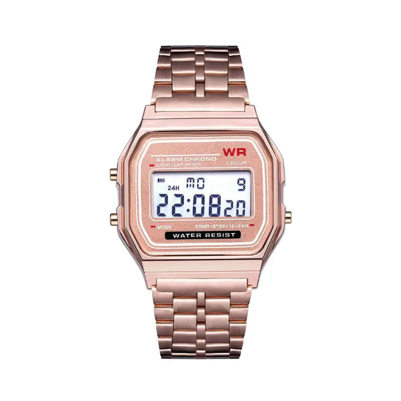 Relógio digital rosa em estilo vintage para mulher