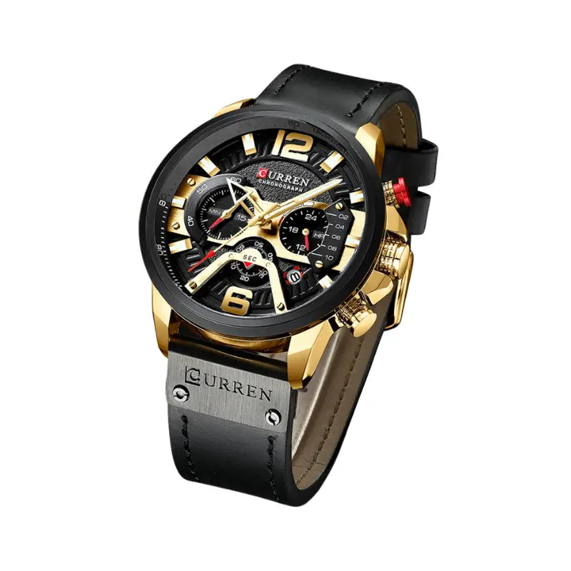 Relógio elegante preto e dourado para homem