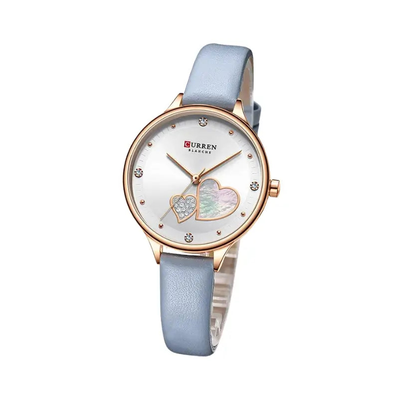 Relógio feminino com bracelete em couro azul