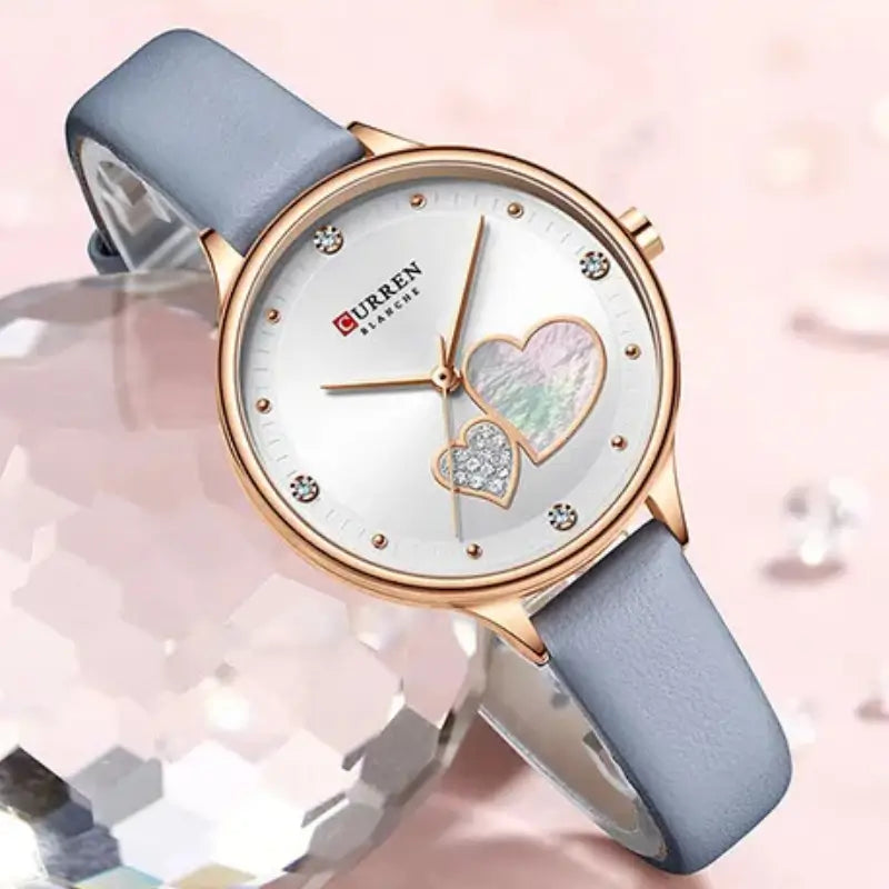 Relógio feminino com bracelete em couro azul