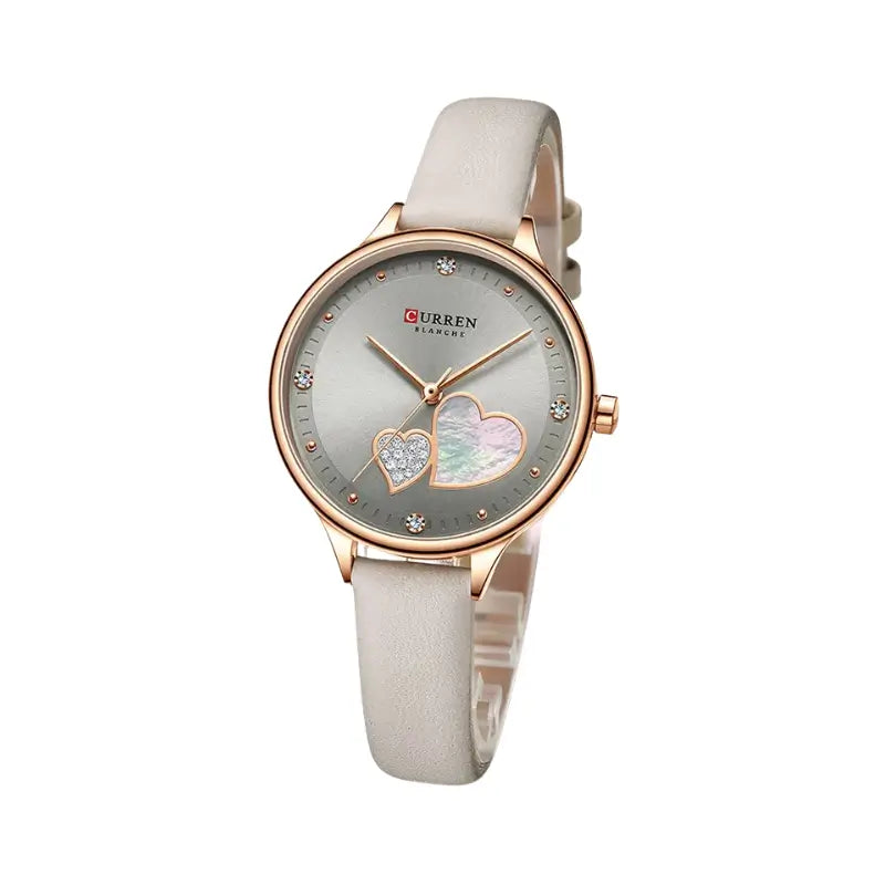 Relógio feminino com bracelete em couro cinza