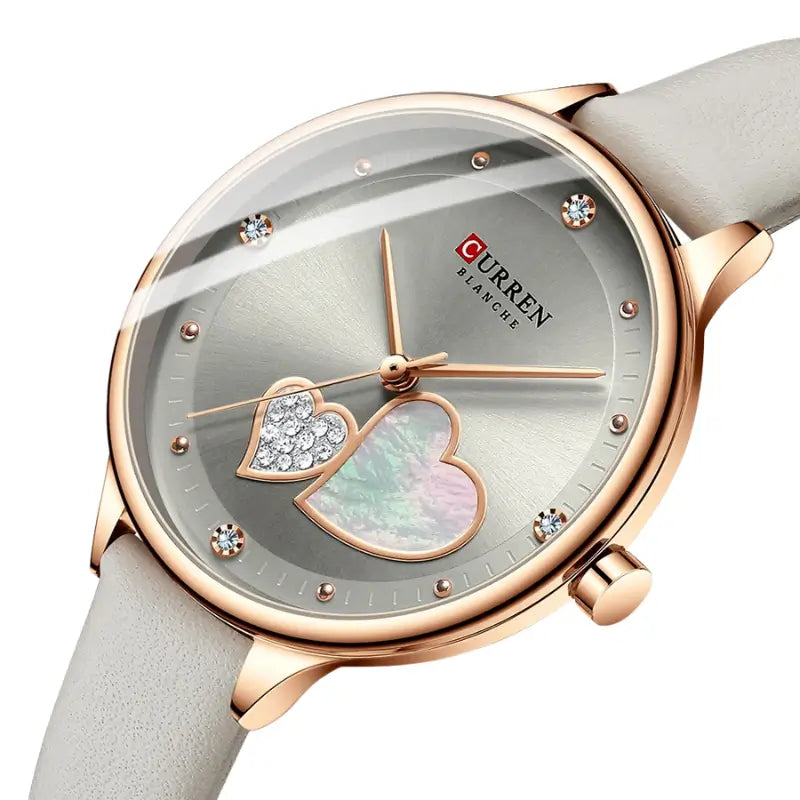 Relógio feminino com bracelete em couro cinza