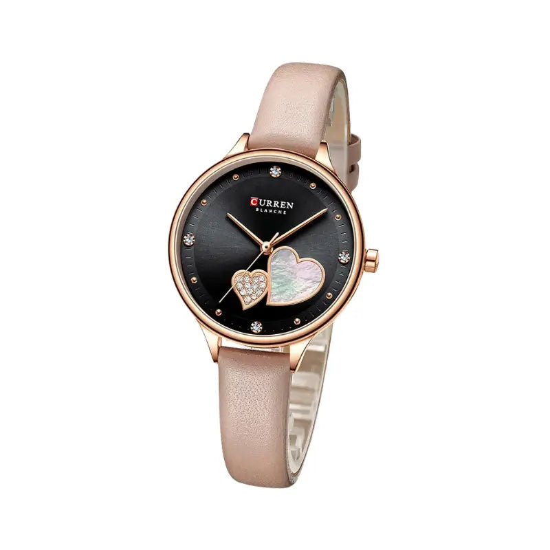 Relógio feminino com bracelete em couro rosa