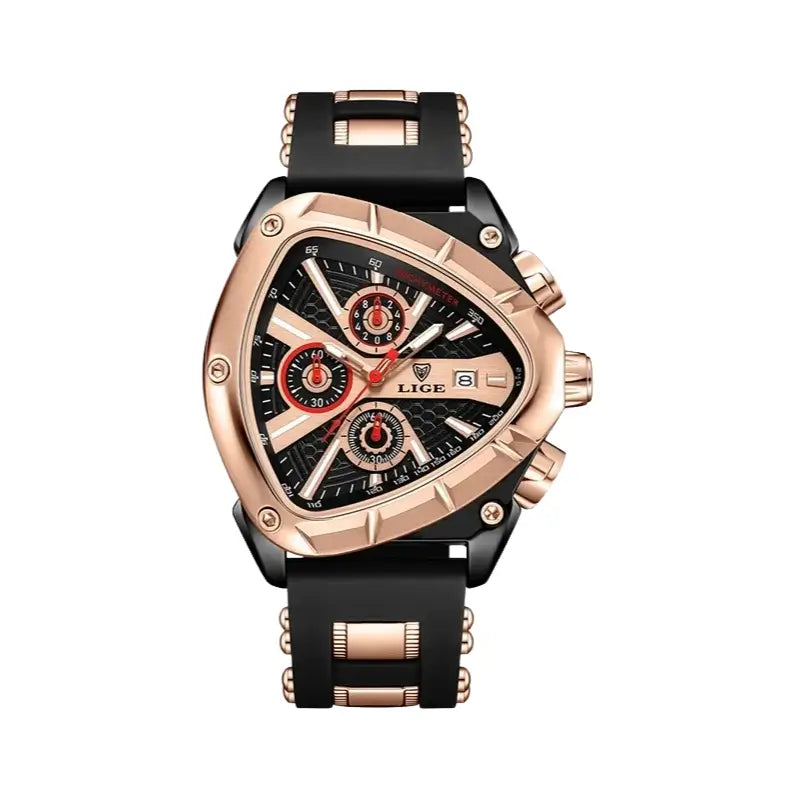 Relógio para homem com caixa triangular ouro rosa