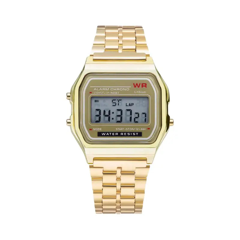 Relógio digital dourado em estilo vintage para homem e mulher