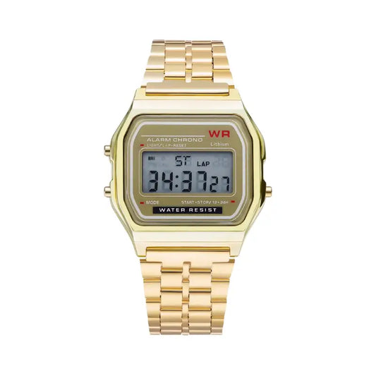 Relógio digital dourado em estilo vintage para homem e mulher