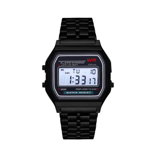 Relógio digital preto em estilo vintage para homem