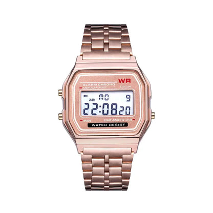 Relógio digital rosa em estilo vintage para mulher