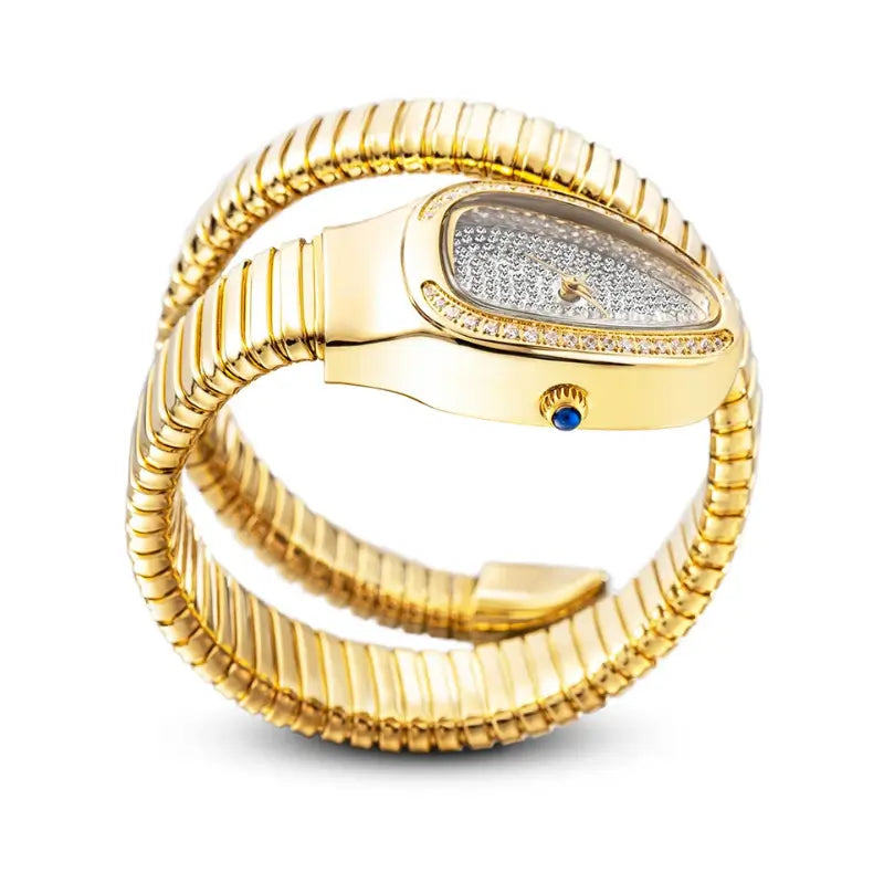 Relógio dourado em forma de serpente para mulher