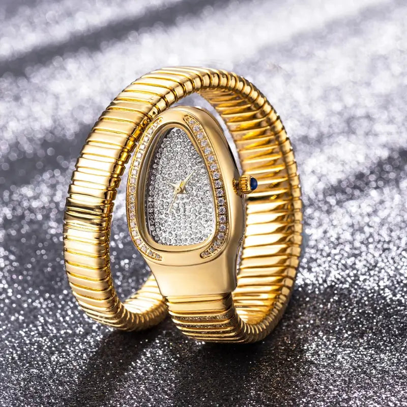 Relógio dourado em forma de serpente para mulher