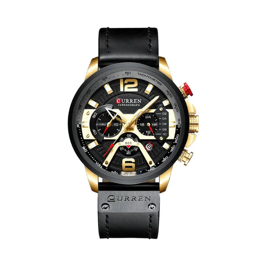 Relógio elegante preto e dourado para homem