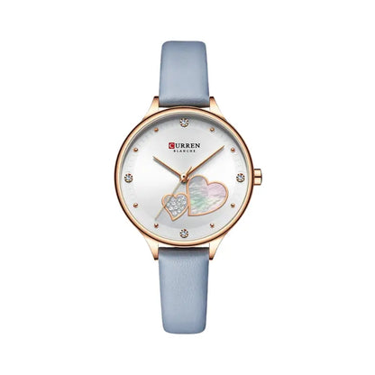 Relógio feminino com bracelete em couro azul