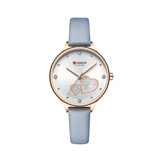 Relógio feminino com bracelete em couro azul