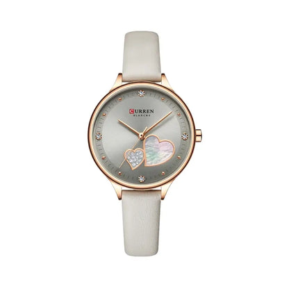 Relógio feminino com bracelete em couro cinza
