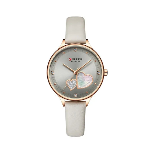 Relógio feminino com bracelete em couro cinza