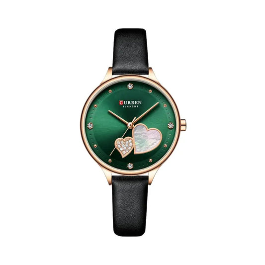 Relógio feminino com bracelete em couro preto