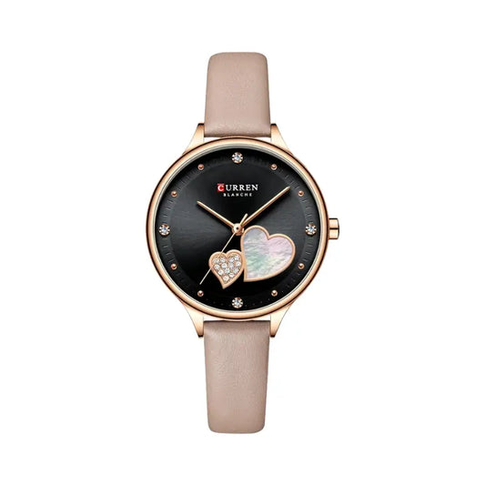 Relógio feminino com bracelete em couro rosa