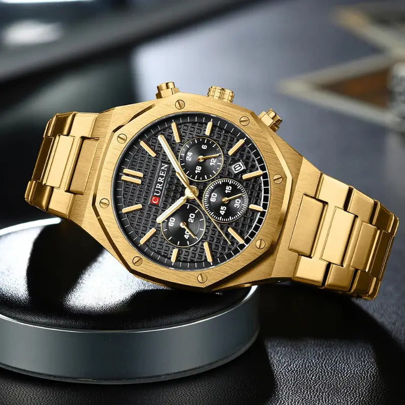 Relógio hexagonal dourado para homem