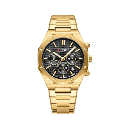 Relógio hexagonal dourado para homem