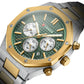 Relógio hexagonal prateado e dourado com mostrador verde para homem