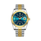 Relógio de luxo prateado e dourado com mostrador azul para homem