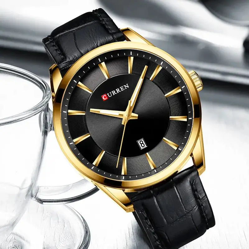 Relógio moderno preto e dourado para masculino