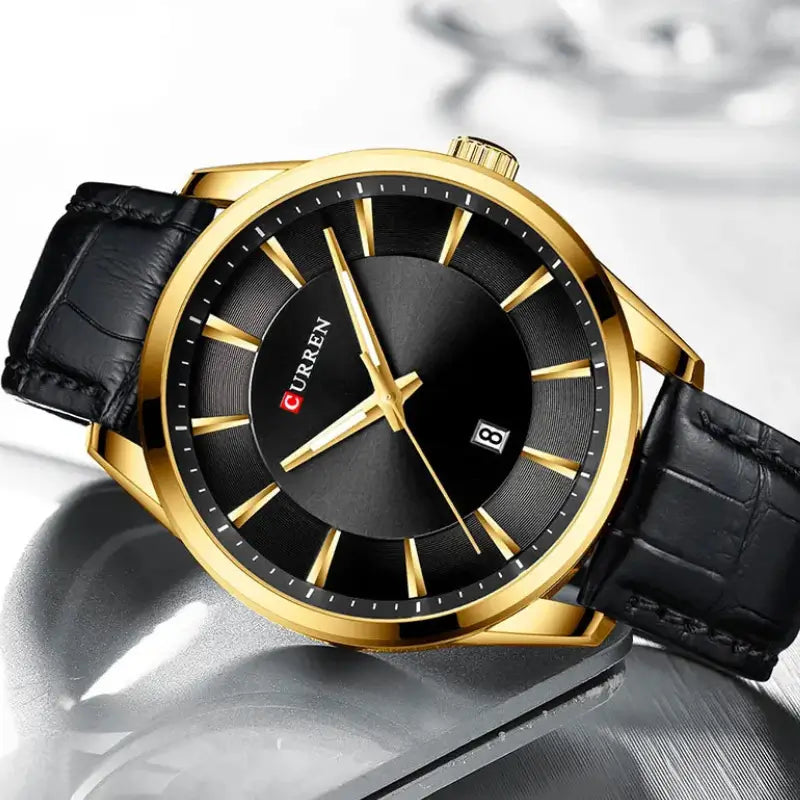 Relógio moderno preto e dourado para masculino