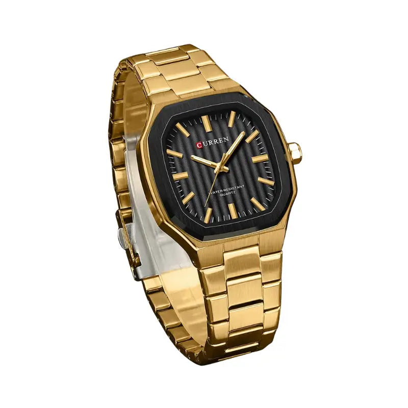 Relógio quadrado dourado em aço inoxidável para homem