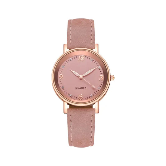Relógio rosa para mulher com bracelete em couro