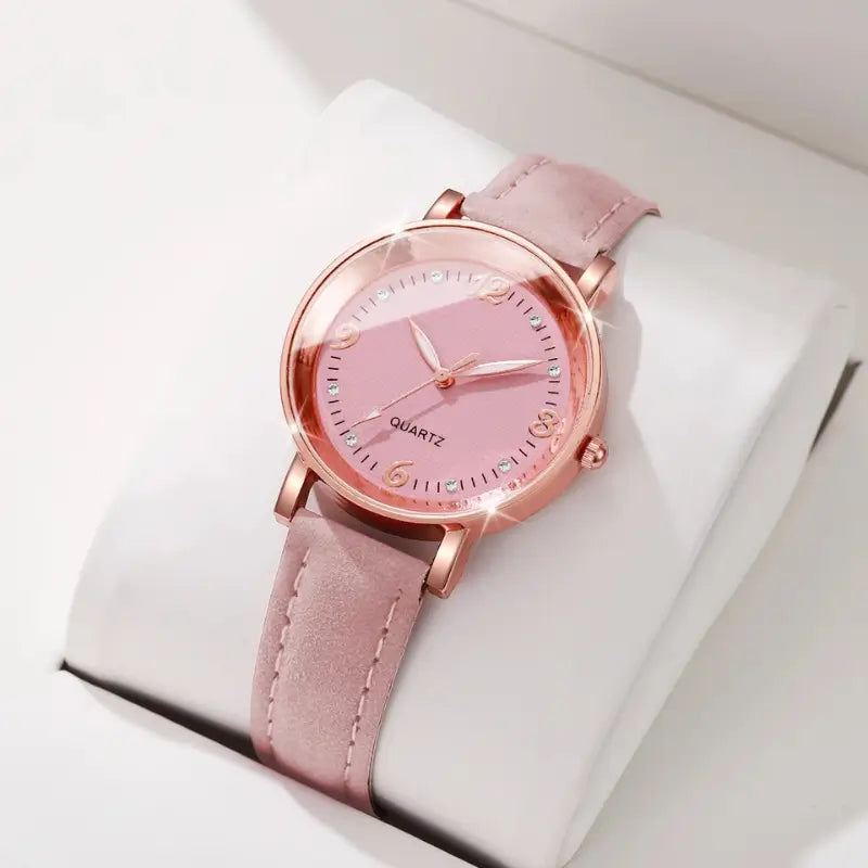Relógio rosa para mulher com bracelete em couro